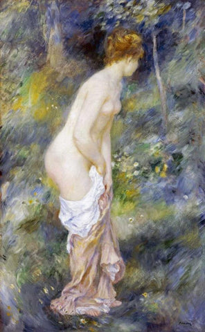 Standing Bather Black Ornate Wood Framed Art Print with Double Matting by Renoir, Pierre-Auguste
