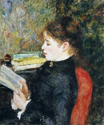The Reader White Modern Wood Framed Art Print with Double Matting by Renoir, Pierre-Auguste