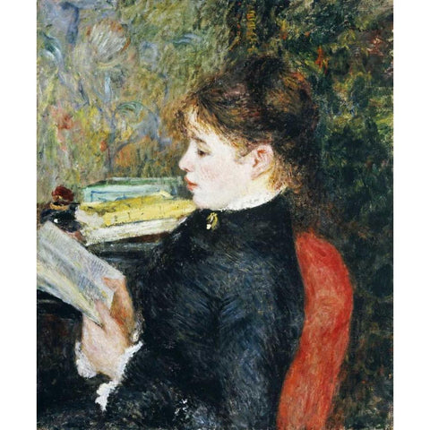 The Reader Black Modern Wood Framed Art Print by Renoir, Pierre-Auguste