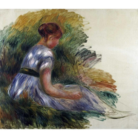 Alice Gamby In The Garden Gold Ornate Wood Framed Art Print with Double Matting by Renoir, Pierre-Auguste
