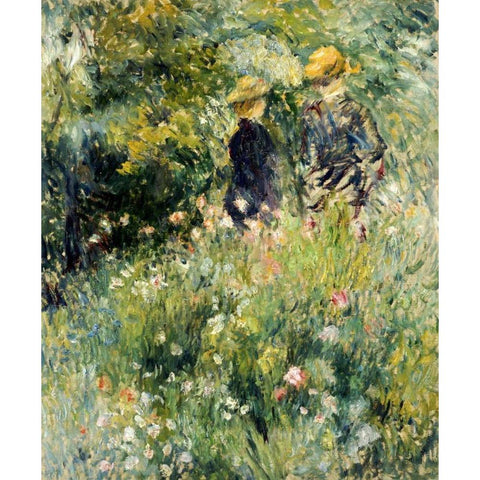 Conversation Dans Une Roseraie Gold Ornate Wood Framed Art Print with Double Matting by Renoir, Pierre-Auguste