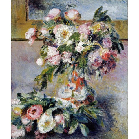 Peonies White Modern Wood Framed Art Print by Renoir, Pierre-Auguste