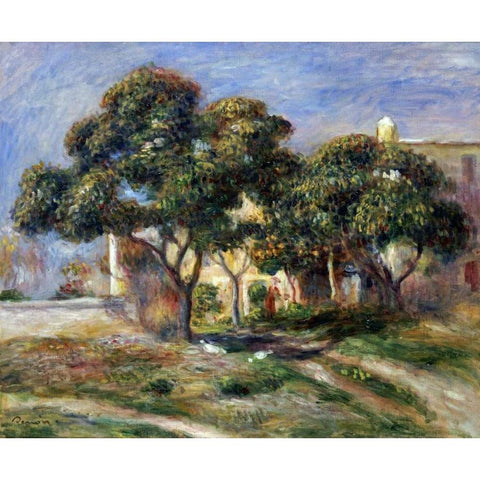 The Medlar Trees Black Modern Wood Framed Art Print with Double Matting by Renoir, Pierre-Auguste