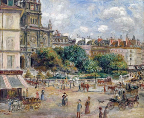 Place De La Trinite Black Ornate Wood Framed Art Print with Double Matting by Renoir, Pierre-Auguste