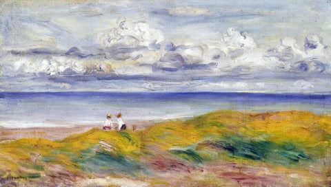 On The Cliffs Black Ornate Wood Framed Art Print with Double Matting by Renoir, Pierre-Auguste