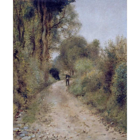 On The Path Black Modern Wood Framed Art Print with Double Matting by Renoir, Pierre-Auguste