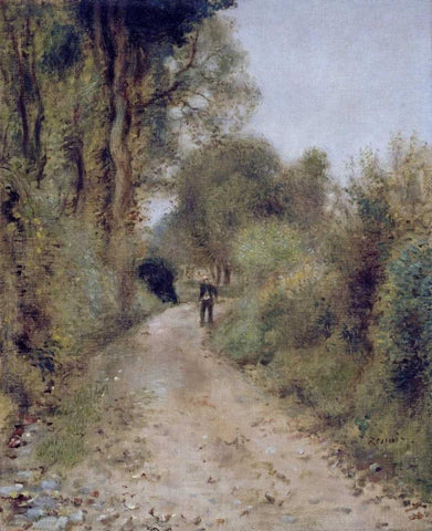 On The Path White Modern Wood Framed Art Print with Double Matting by Renoir, Pierre-Auguste