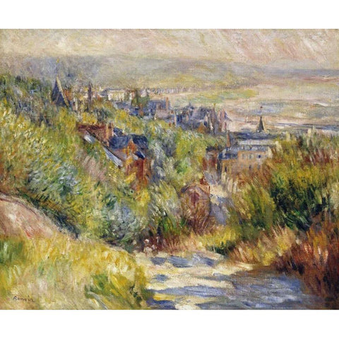 The Heights at Trouville Black Modern Wood Framed Art Print with Double Matting by Renoir, Pierre-Auguste