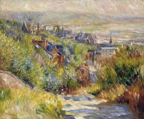 The Heights at Trouville White Modern Wood Framed Art Print with Double Matting by Renoir, Pierre-Auguste