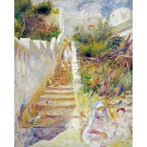 The Steps, Algiers Gold Ornate Wood Framed Art Print with Double Matting by Renoir, Pierre-Auguste