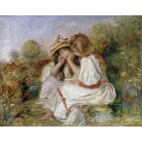 Deux Fillettes White Modern Wood Framed Art Print by Renoir, Pierre-Auguste