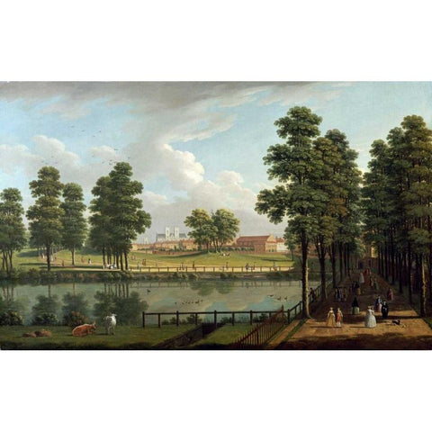 St. Jamess Park With Westminster Abbey Gold Ornate Wood Framed Art Print with Double Matting by Richards, John Inigo