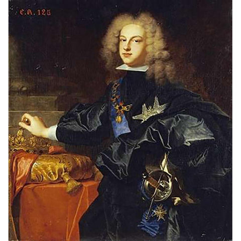 Portrait of King Philip V of Spain Black Modern Wood Framed Art Print with Double Matting by Rigaud, Hyacinthe