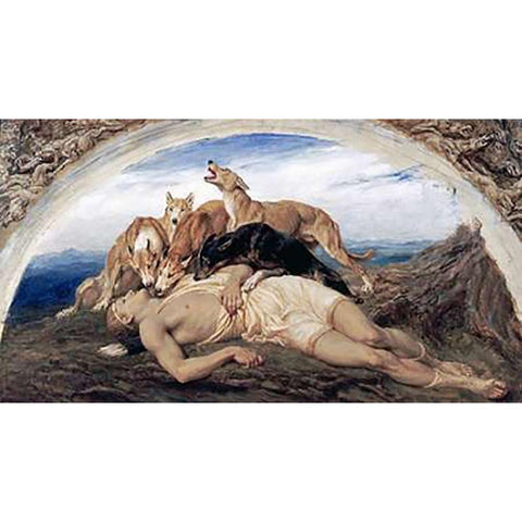 Adonis Wounded Black Modern Wood Framed Art Print with Double Matting by Riviere, Briton