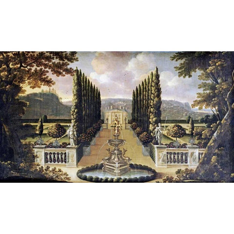 An Imaginary View of The Gardens of a Mansion White Modern Wood Framed Art Print by Robinson, Robert