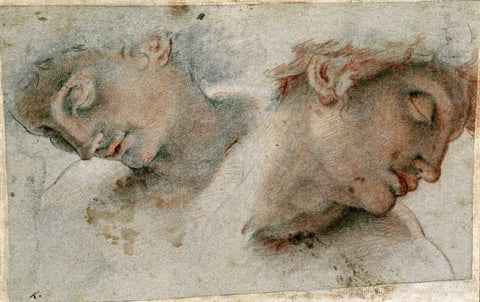 Two Studies of a Head Black Ornate Wood Framed Art Print with Double Matting by Roncalli, Cristofano