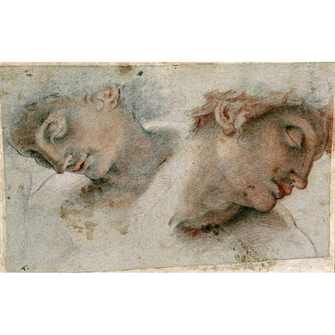 Two Studies of a Head Black Modern Wood Framed Art Print with Double Matting by Roncalli, Cristofano