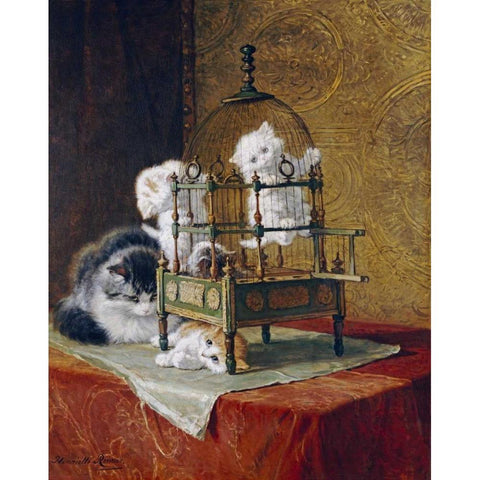 Caged Kittens White Modern Wood Framed Art Print by Ronner-Knip, Henriette