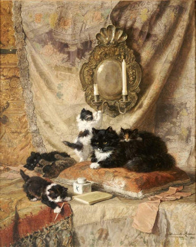 Work Rest and Play Black Ornate Wood Framed Art Print with Double Matting by Ronner-Knip, Henriette