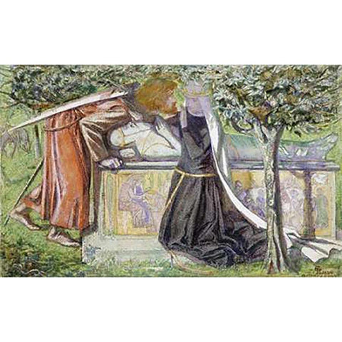 Arthurs Tomb: Sir Launcelot Parting From Guenevere White Modern Wood Framed Art Print by Rossetti, Dante Gabriel