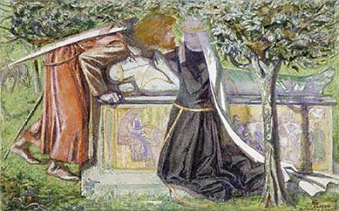 Arthurs Tomb: Sir Launcelot Parting From Guenevere Black Ornate Wood Framed Art Print with Double Matting by Rossetti, Dante Gabriel