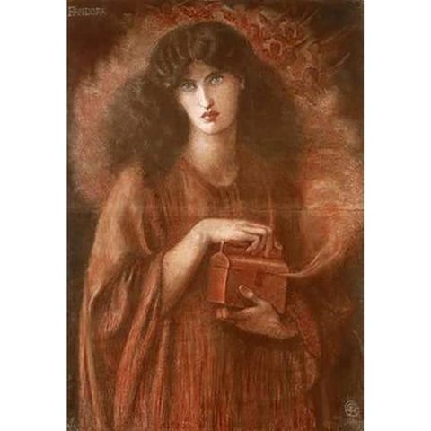 Pandora Gold Ornate Wood Framed Art Print with Double Matting by Rossetti, Dante Gabriel