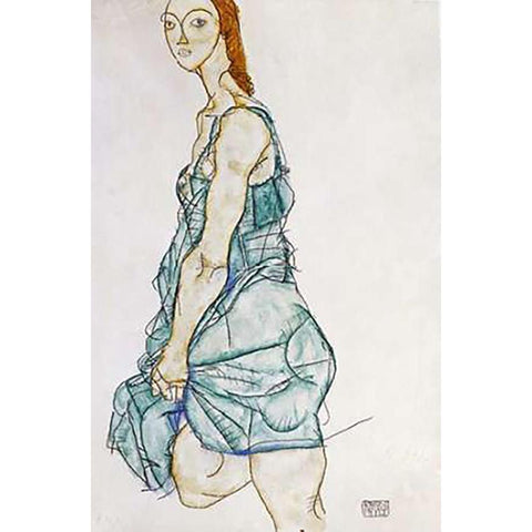 Upright Standing Woman Black Modern Wood Framed Art Print with Double Matting by Schiele, Egon