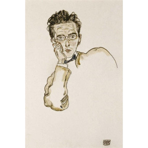 Portrait of The Art Dealer Paul Wengraf White Modern Wood Framed Art Print by Schiele, Egon