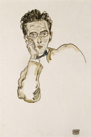 Portrait of The Art Dealer Paul Wengraf White Modern Wood Framed Art Print with Double Matting by Schiele, Egon