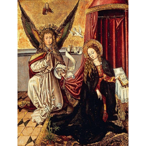 The Annunciation Black Modern Wood Framed Art Print by Schongauer, Martin