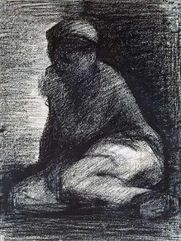 A Young Man Crouching Black Ornate Wood Framed Art Print with Double Matting by Seurat, Georges