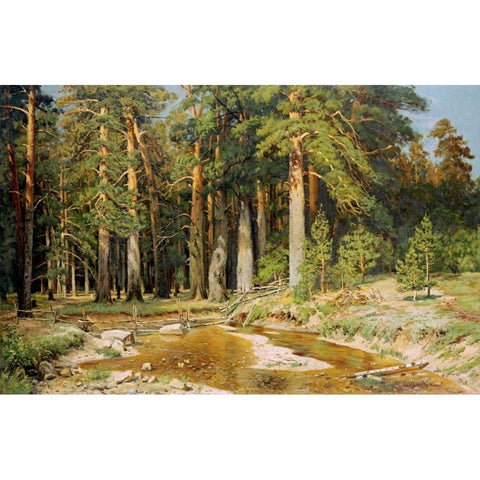 The Mast-Tree Grove, Study Black Modern Wood Framed Art Print with Double Matting by Shishkin, Ivan Ivanovich