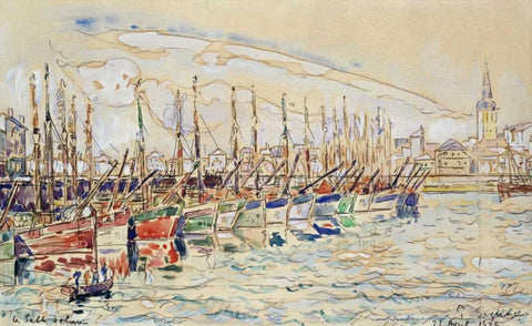 Les Sable DOlonne Black Ornate Wood Framed Art Print with Double Matting by Signac, Paul