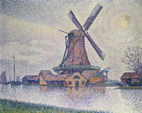 Moulin DEdam Black Ornate Wood Framed Art Print with Double Matting by Signac, Paul