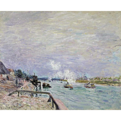 The Seine at Grenelle - Wet Weather White Modern Wood Framed Art Print by Sisley, Alfred