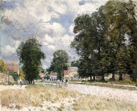 The Road To Marly-Le-Roi White Modern Wood Framed Art Print with Double Matting by Sisley, Alfred