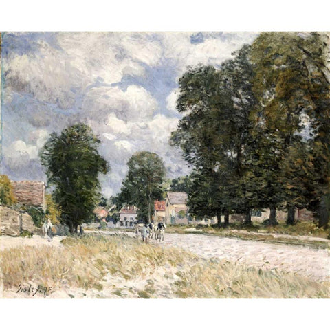 The Road To Marly-Le-Roi Black Modern Wood Framed Art Print with Double Matting by Sisley, Alfred