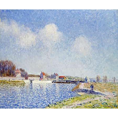 Le barrage de Saint-Mammes White Modern Wood Framed Art Print by Sisley, Alfred