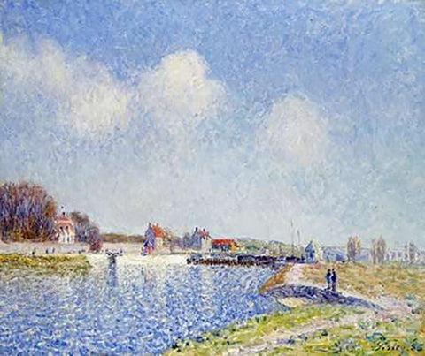 Le barrage de Saint-Mammes White Modern Wood Framed Art Print with Double Matting by Sisley, Alfred