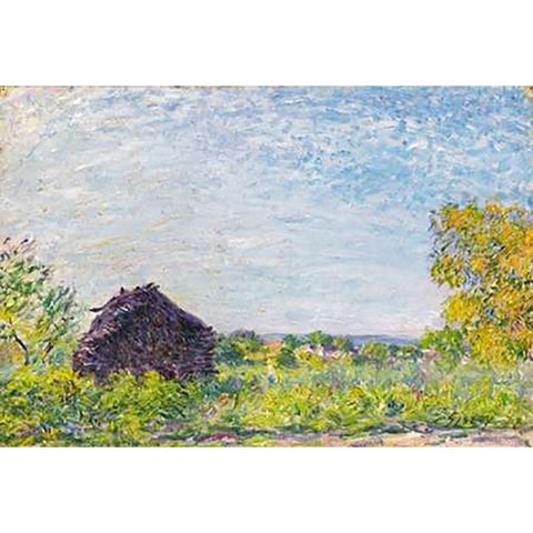 The Windmill at Paille Black Modern Wood Framed Art Print with Double Matting by Sisley, Alfred