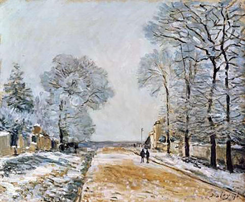 La Route, Effet De Neige (Marly-Le-Roi) Black Ornate Wood Framed Art Print with Double Matting by Sisley, Alfred