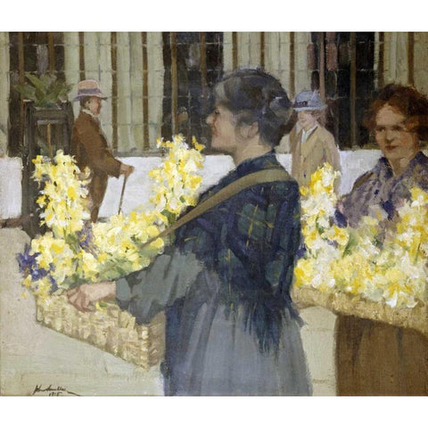 The Flowersellers, Argyle Street, Glasgow Black Modern Wood Framed Art Print with Double Matting by Smellie, John