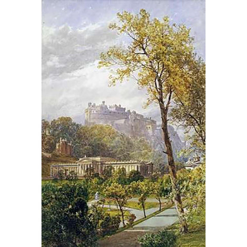 A View of Princes Street Gardens and The National Gallery Gold Ornate Wood Framed Art Print with Double Matting by Smith, James Burrell