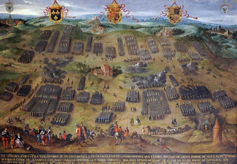 The Battle of Moncontour, 30 October 1569 White Modern Wood Framed Art Print with Double Matting by Snellinck, Jan