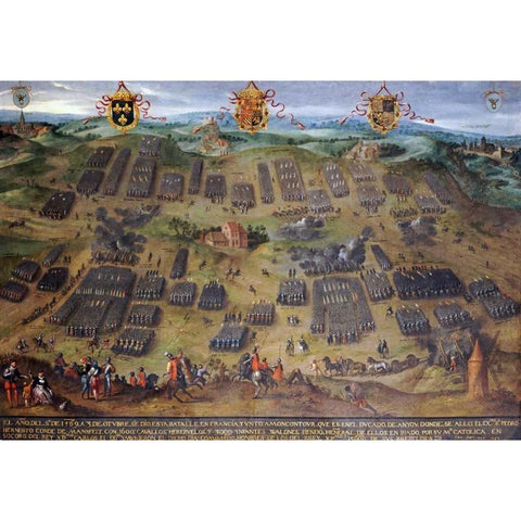 The Battle of Moncontour, 30 October 1569 Gold Ornate Wood Framed Art Print with Double Matting by Snellinck, Jan