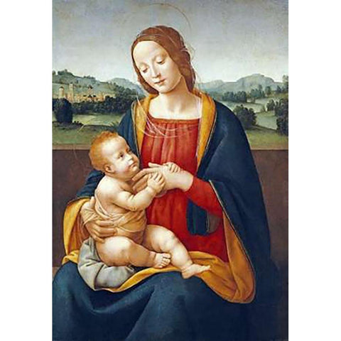 Madonna and Child Before a Landscape White Modern Wood Framed Art Print by Sogliani, Giovanni