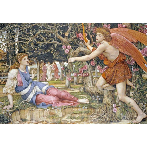 Love and The Maiden Black Modern Wood Framed Art Print by Stanhope, John Roddam Spencer
