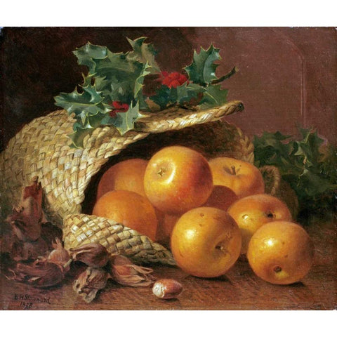 Still Life With Apples, Hazelnuts and Holly Black Modern Wood Framed Art Print with Double Matting by Stannard, Eloise Harriet