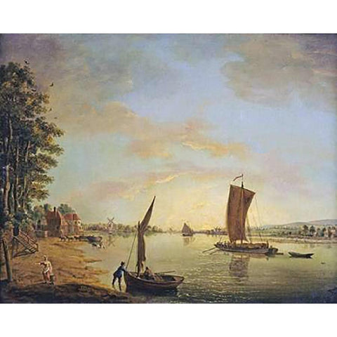 Shipping On The River Thames White Modern Wood Framed Art Print by Swaine, Francis