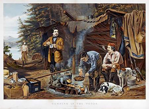 Camping In The Woods - a Good Time Coming Black Ornate Wood Framed Art Print with Double Matting by Tait, Arthur Fitzwilliam